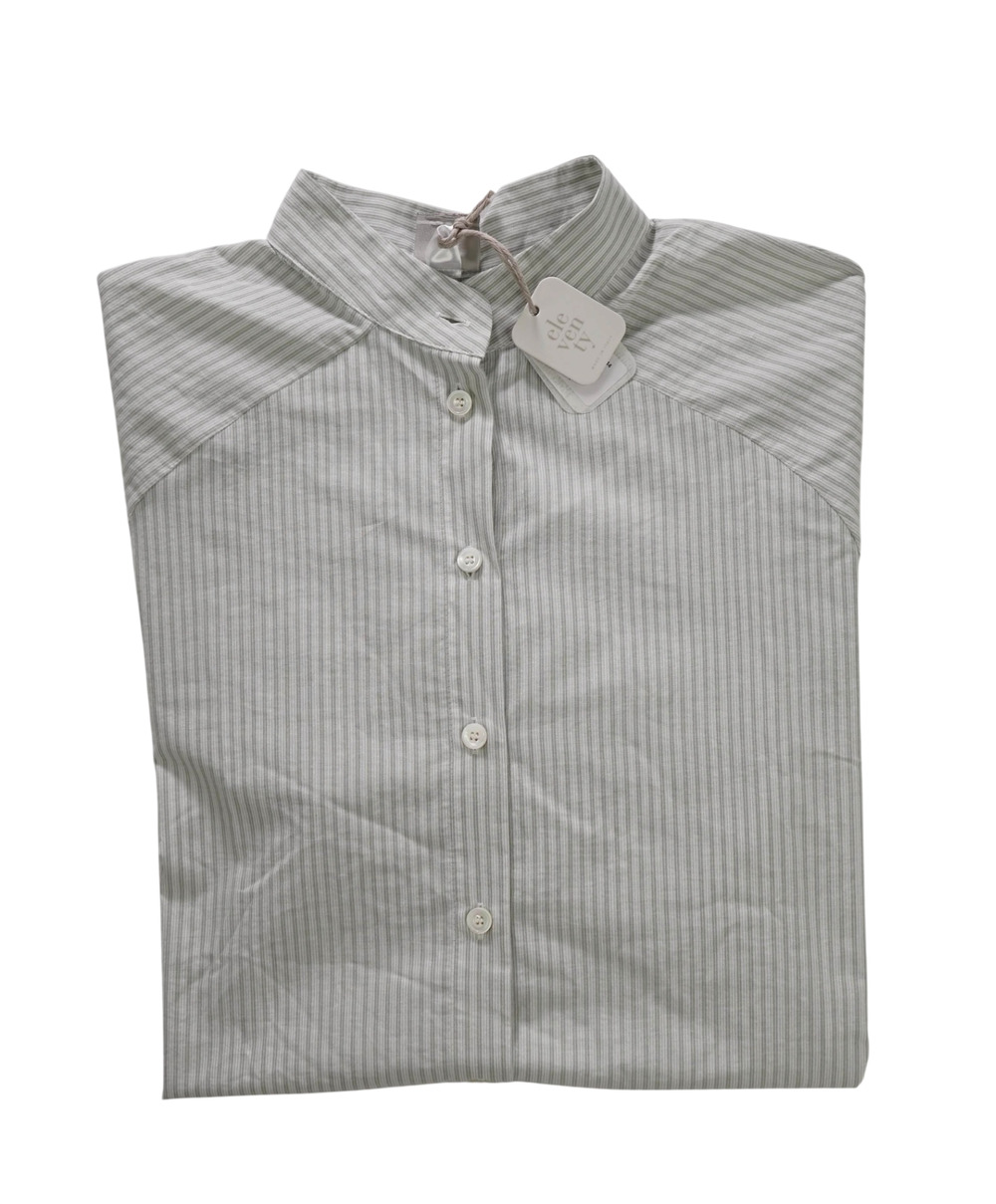 $495 ELEVENTY - Green Stripe Cotton Short Sleeve Shirt - 2 US